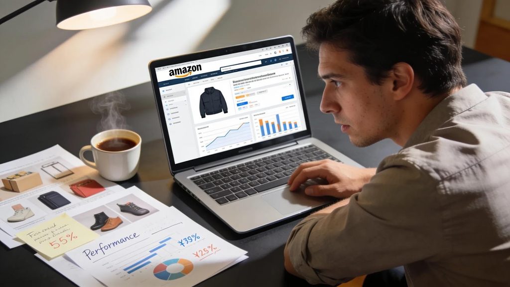 Man analyzing Amazon marketplace data on a laptop screen, illustrating strategies for amazon brand profitability